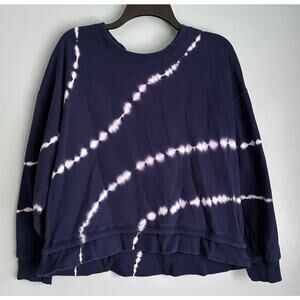 Athleta Sundown Eclipse Sweater Loungewear Navy White Tie Dye Large Crew Neck
